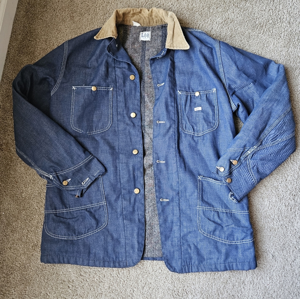 VTG 70's Men's Sz L - XL Lee Sanforized Blanket Lined Chore Denim Jacket USA